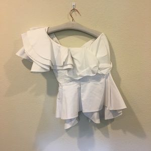 Luxe by Stylekeepers Tops - Luxe white ruffle one shoulder white top Luxe by Stylekeepers Tops - Luxe white ruffle one shoulder white top